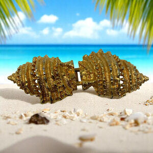 Vintage Dotty Smith Conch Shell Gold Tone Two Piece Belt Buckle Couture Mogul